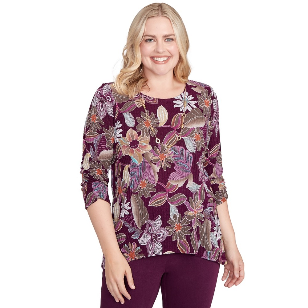 Alfred Dunner Purple Floral Women's Blouse